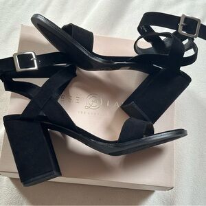 Chinese Laundry STASSI Micro Suede Black chunky heel shoes